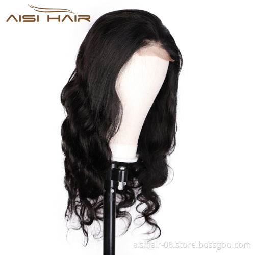 Aisi Hair High Quality Long Wavy Natural Black Wig Body Wave Swiss Lace Wig Synthetic Lace Frontal Hair Wigs For Black Women